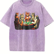 Poker Cats vintage washed oversized T-shirt in Purple