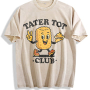 Tater Tot Club for Foodies Vintage Washed T-Shirt in Beige