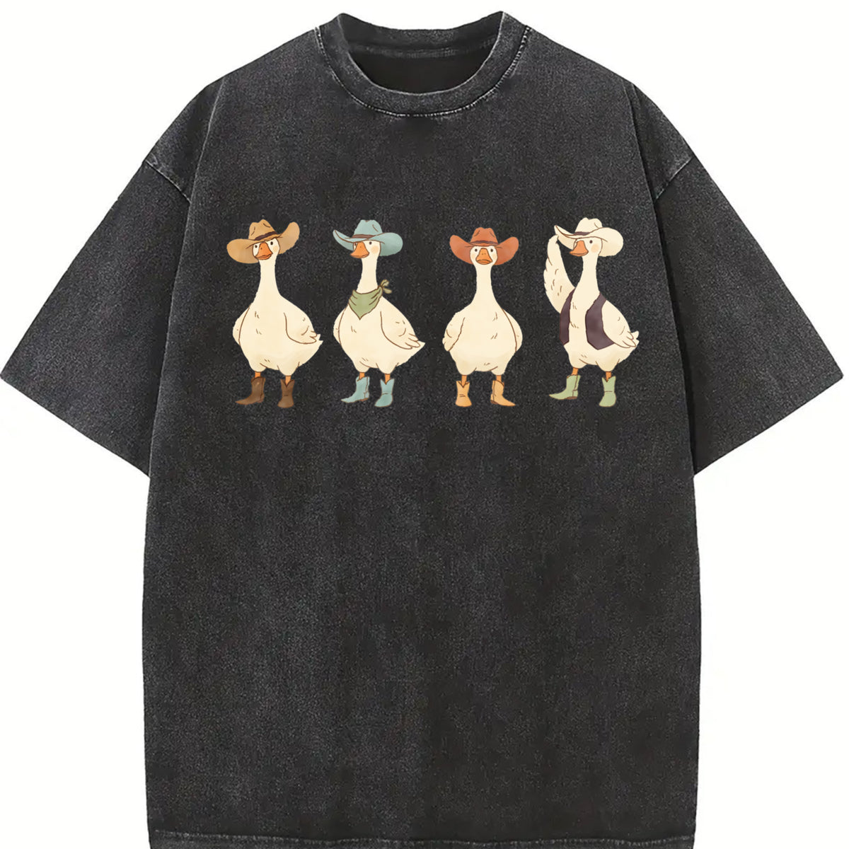 Cowboy Ducks Vintage Washed T-Shirt in Black