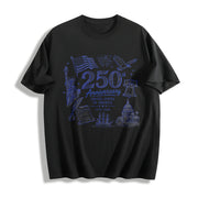 250th Anniversary USA Patriotic America 1776 2026 Fourth Cotton T-Shirt in Black