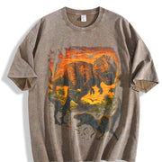 T-rex Dinosaur Jurassic Prehistoric Vintage Washed T-Shirt in Brown