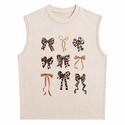 With Leopard Material Plus Black Floral Light Floral Vintage Washed Tank Top in Beige