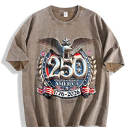 USA 250th Anniversary 1776-2026 Eagle Badge Vintage Washed T-Shirt in Brown