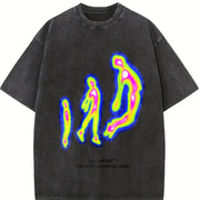 Jumping Fitness Retro Vintage Washed T-Shirt in Black