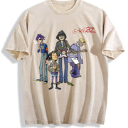 Band with Comedy Guitar Music Fans Vintage Washed T-Shirt in Beige
