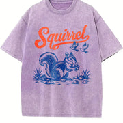 Squirrel: Retro Woodland Animal Vintage Washed T-Shirt in Purple