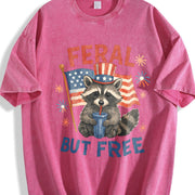 Retro Feral but Free Raccoon 4th of July 90s Vintage Washed T-Shirt in Red