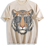 Tigers with Game Day Glasses Game Day Mascot Vintage Washed T-Shirt in Beige
