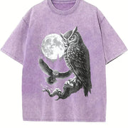 Owl 90s Retro Forest Bird Vintage Washed T-Shirt in Purple