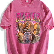 Beaver Retro Wildlife Animal Vintage Washed T-Shirt in Red
