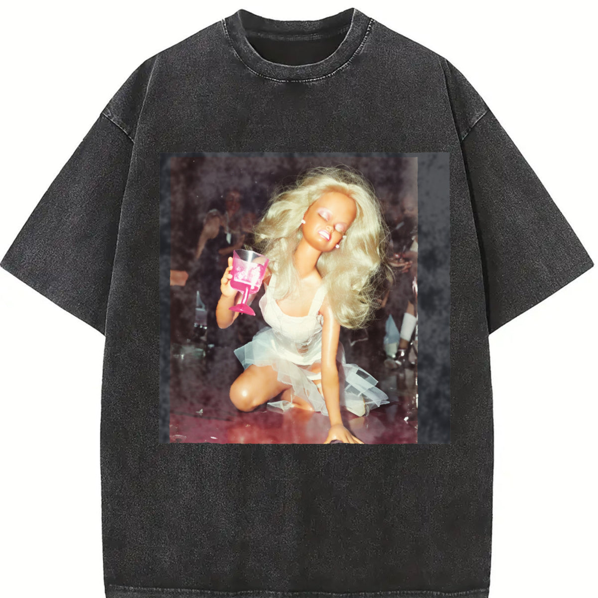 Glam Doll Drinking on the Dance Floor Vintage Washed T-Shirt in Black