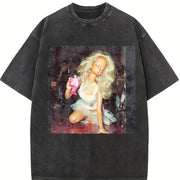 Glam Doll Drinking on the Dance Floor Vintage Washed T-Shirt in Black