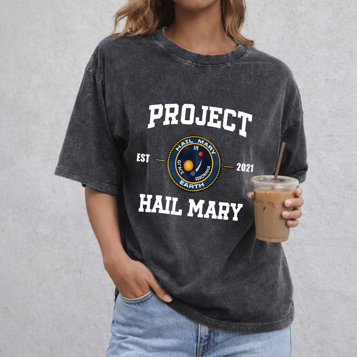 Project Hail Mary vintage washed oversized T-shirt in Black
