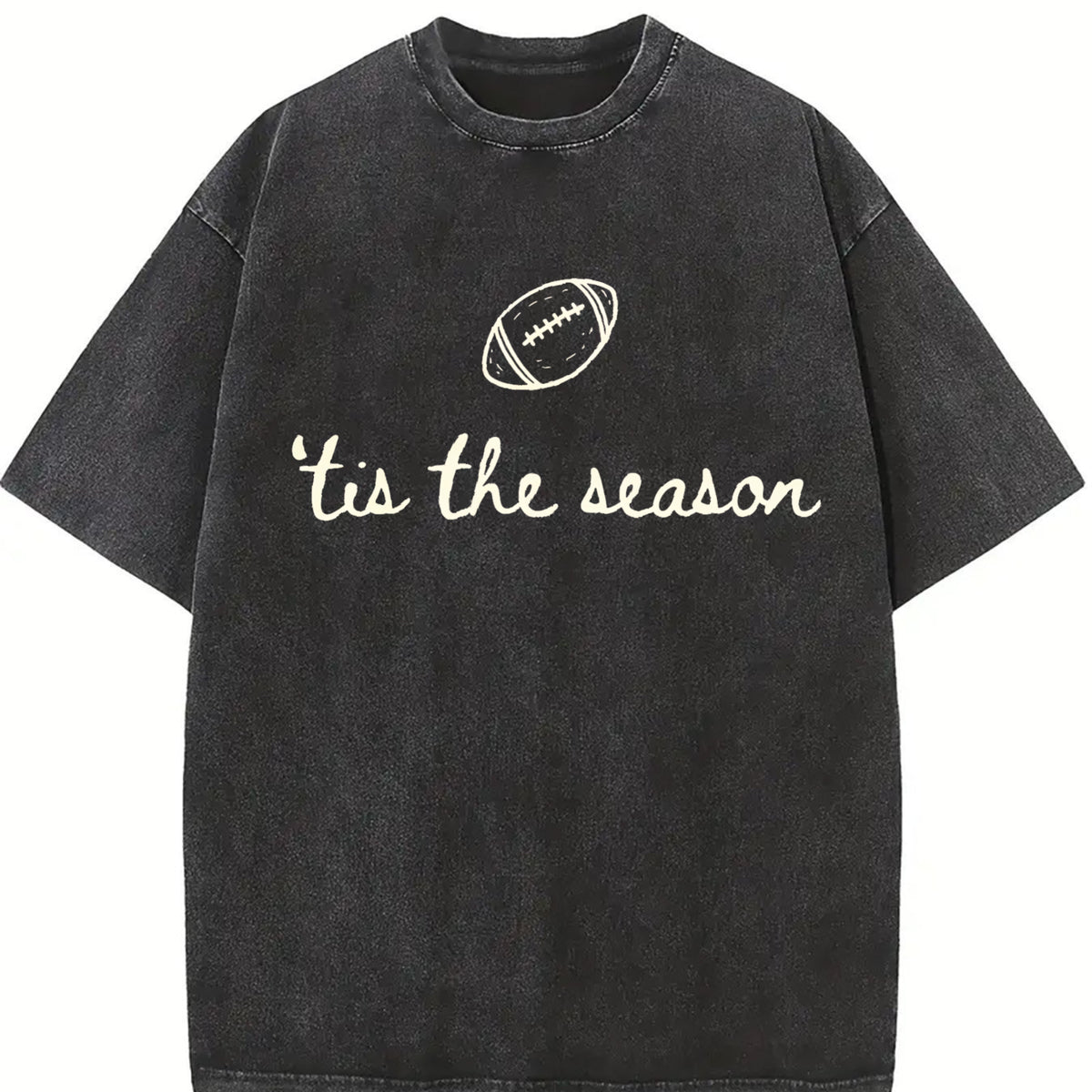 Tis the Season Football Season Vintage Washed T-Shirt in Black