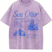 Sea Otter 90s Retro Animal Facts Info Vintage Washed T-Shirt in Purple