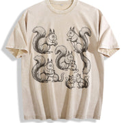 Squirrel 90s Tattoo Vintage Washed T-Shirt in Beige