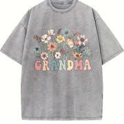Wildflower Grandma For Grandma Mother's Day For Grandma vintage washed oversized T-shirt in Gray