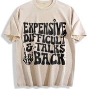 Expensive Difficult and Talks Back Slogan Skeleton Hand vintage washed oversized T-shirt in Beige