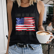Land of the Free Because of the Brave American Flag Women's Color Cotton Tank Top in Black