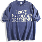 I Love My Cougar Girlfriend vintage washed oversized T-shirt in Blue