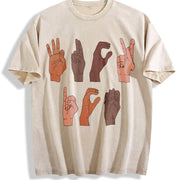 Soft F ck ICE Hand Sign Language Anti Deportation Chinga vintage washed oversized T-shirt in Beige