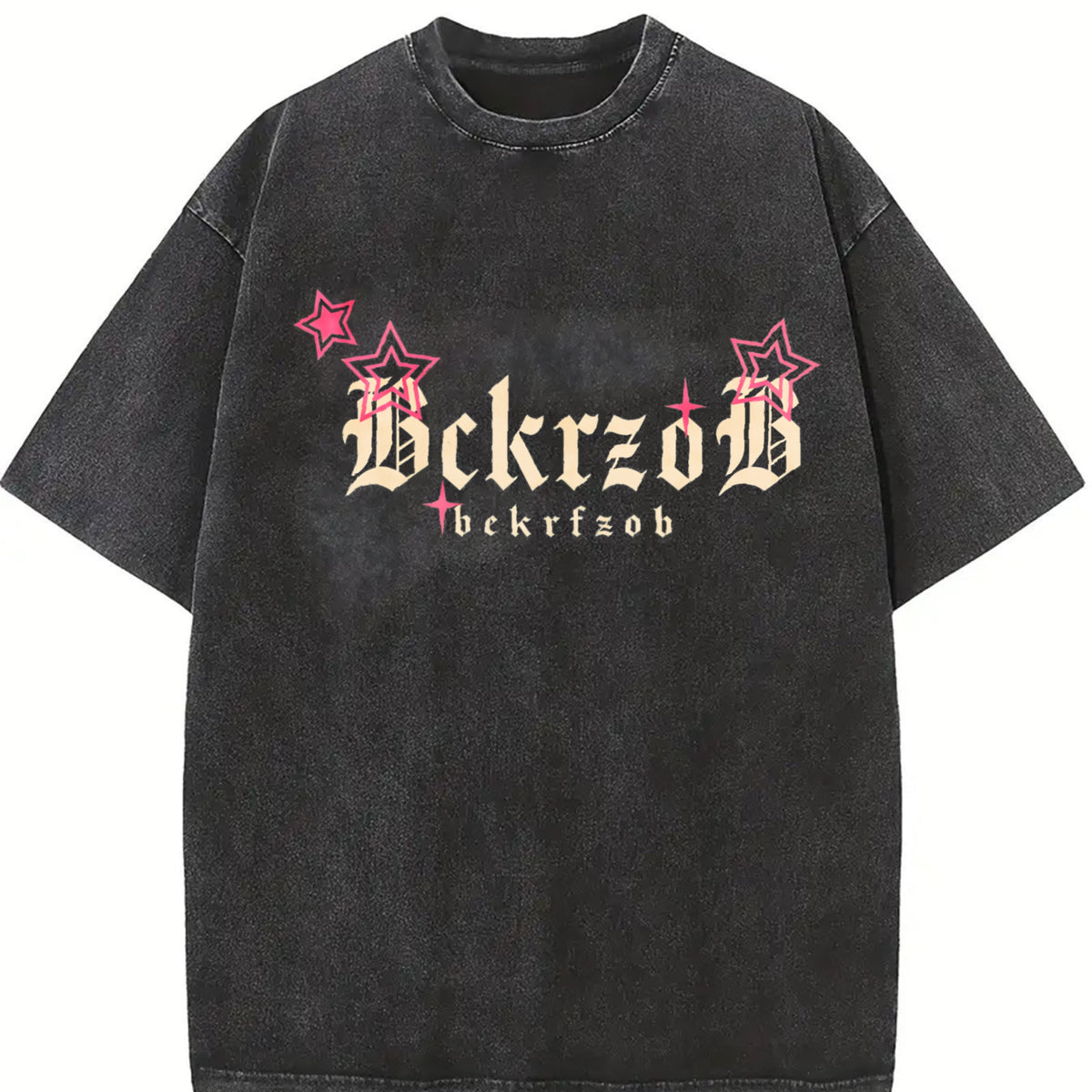 Dark Grey Gothic Lettering Front Vintage Washed T-Shirt in Black