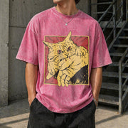 Cat Bite Anime Kitty Vintage Washed T-Shirt in Red