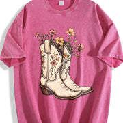Western Cowgirl Boots Vintage Washed T-Shirt in Red