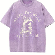Sorry For What My Face Said Raccoon Animal vintage washed oversized T-shirt in Purple