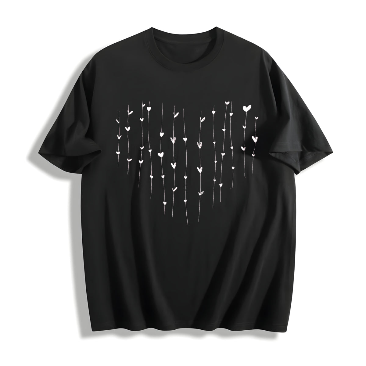 Hearts Cute Heart Cotton T-Shirt in Black