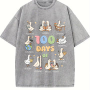 100 Days of School Goose Teacher Vintage Washed T-Shirt in Gray