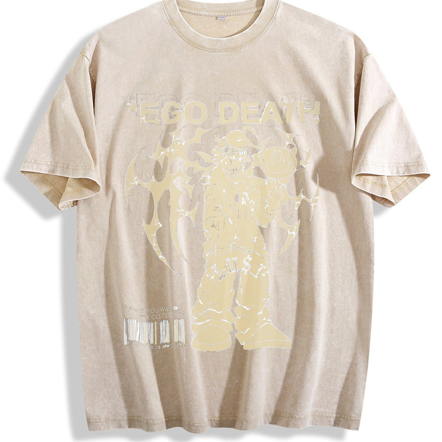 Ego Death Lust Anime Sleeveless Tank Vintage Washed T-Shirt in Beige