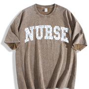 Floral Nurse Toile Nurse Vintage Washed T-Shirt in Brown