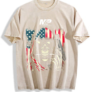 M&P by Smith & Wesson Skull American Flag Vintage Washed T-Shirt in Beige