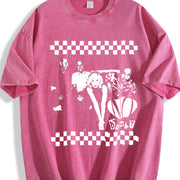Black and White Checkerboard Band Vintage Washed T-Shirt in Red