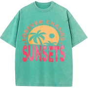 Forever Chasing Sunsets vintage washed oversized T-shirt in Blue