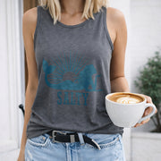Mermaid Sunburst Salty Crew-neck Sleeveless Vest Outdoor Women's Color Cotton Tank Top in Gray