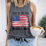 Land of the Free Because of the Brave American Flag Women's Color Cotton Tank Top in Gray