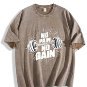 No Pain No Gain Vintage Washed T-Shirt in Brown