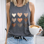Heart in Earth Tones Crew-neck Sleeveless Vest Outdoor Women's Color Cotton Tank Top in Gray