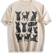 Black Chihuahua Chart Vintage Washed T-Shirt in Beige