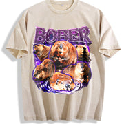Bober Meme Beaver Retro Vintage Washed T-Shirt in Beige