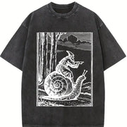 Retro Medieval Snail Rider Vintage Washed T-Shirt in Black