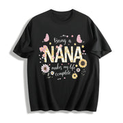 Bohemian Nana Floral Cotton T-Shirt in Black