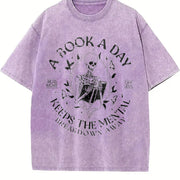 A Book a Day Keep the Mental Breakdown Away Vintage Washed T-Shirt in Purple