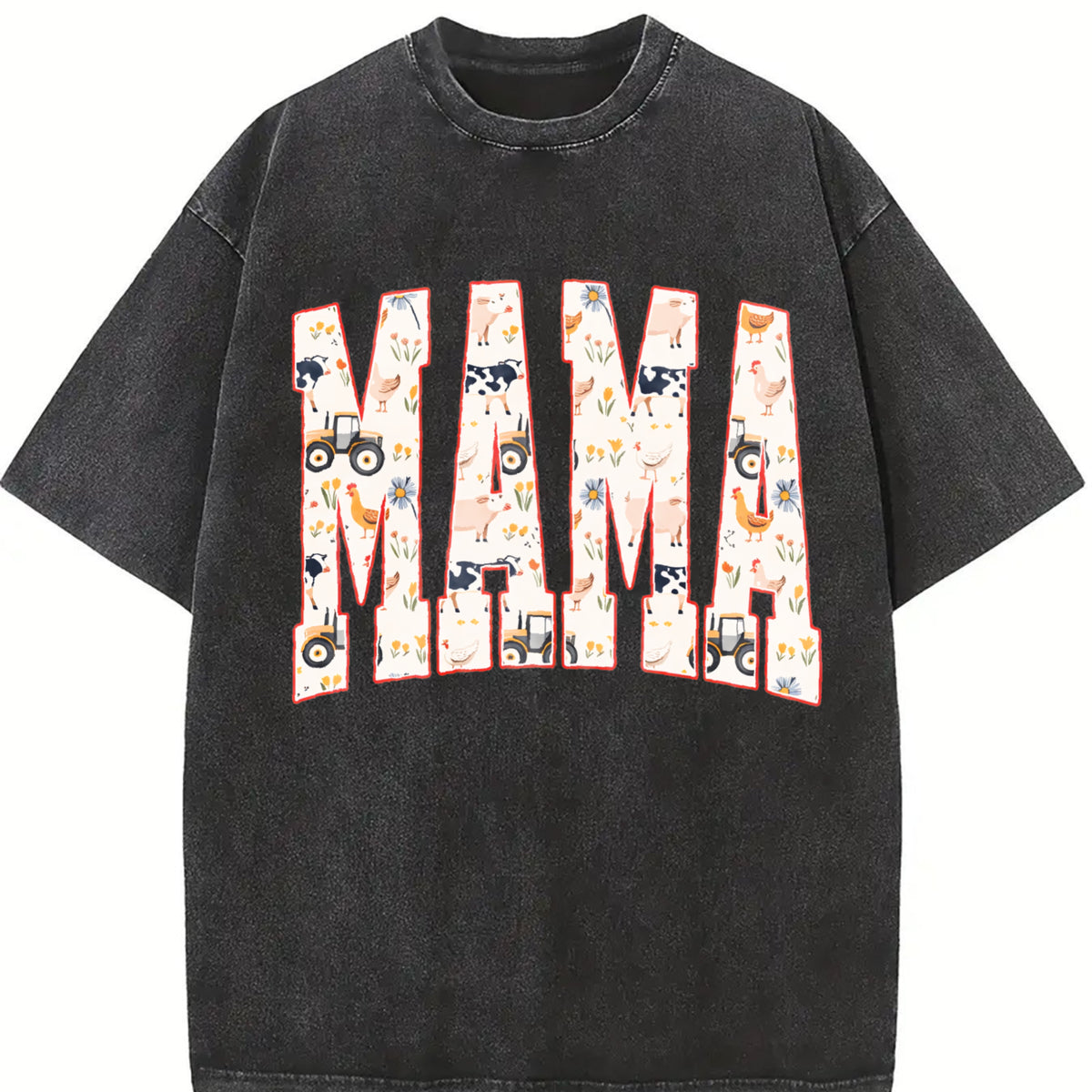 Farm Mama Country Mom Vintage Washed T-Shirt in Black
