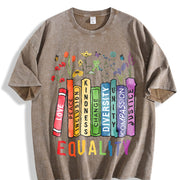 Equal Rights Book Flower Vintage Washed T-Shirt in Brown