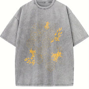 Bee Honeycomb Floral Vintage Washed T-Shirt in Gray