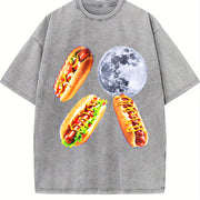 Hot Dog Moon 90s Retro Food Moon Vintage Washed T-Shirt in Gray