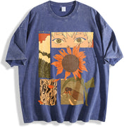 The Hikaru Died Cool Birthday Distressed Festive vintage washed oversized T-shirt in Blue